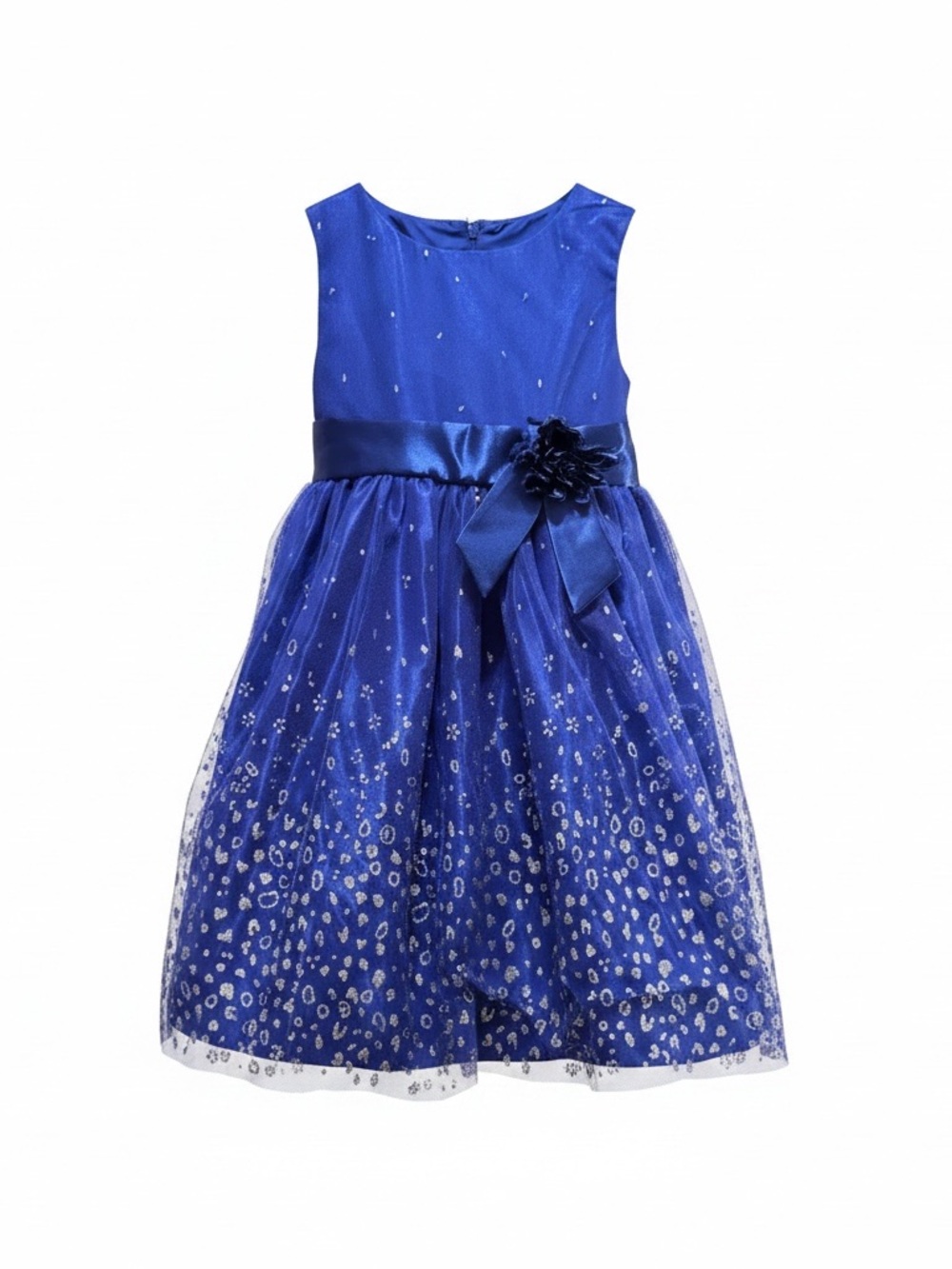Princess Faith Sleeveless Royal Blue Sparkle Tulle Party Dress with Satin Sash
